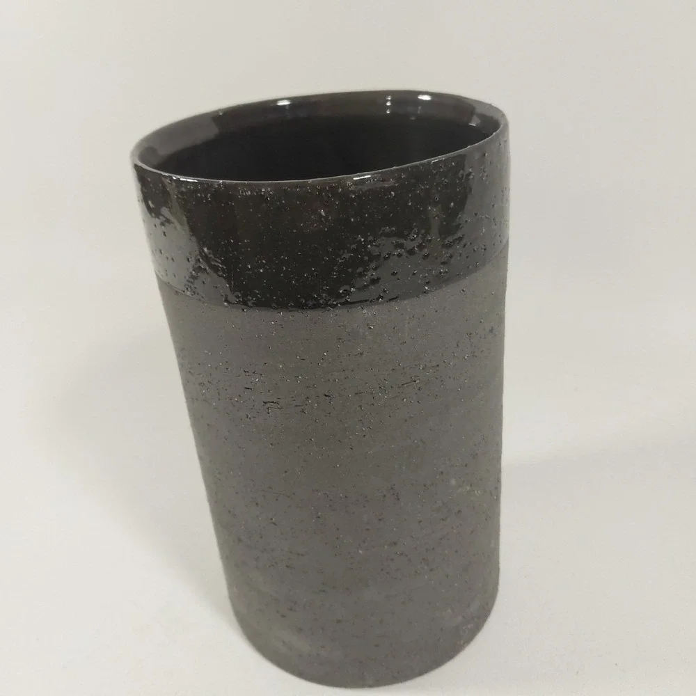 Black And Grey Ceramic Textured  Glaze Rim Decorative Vase 8